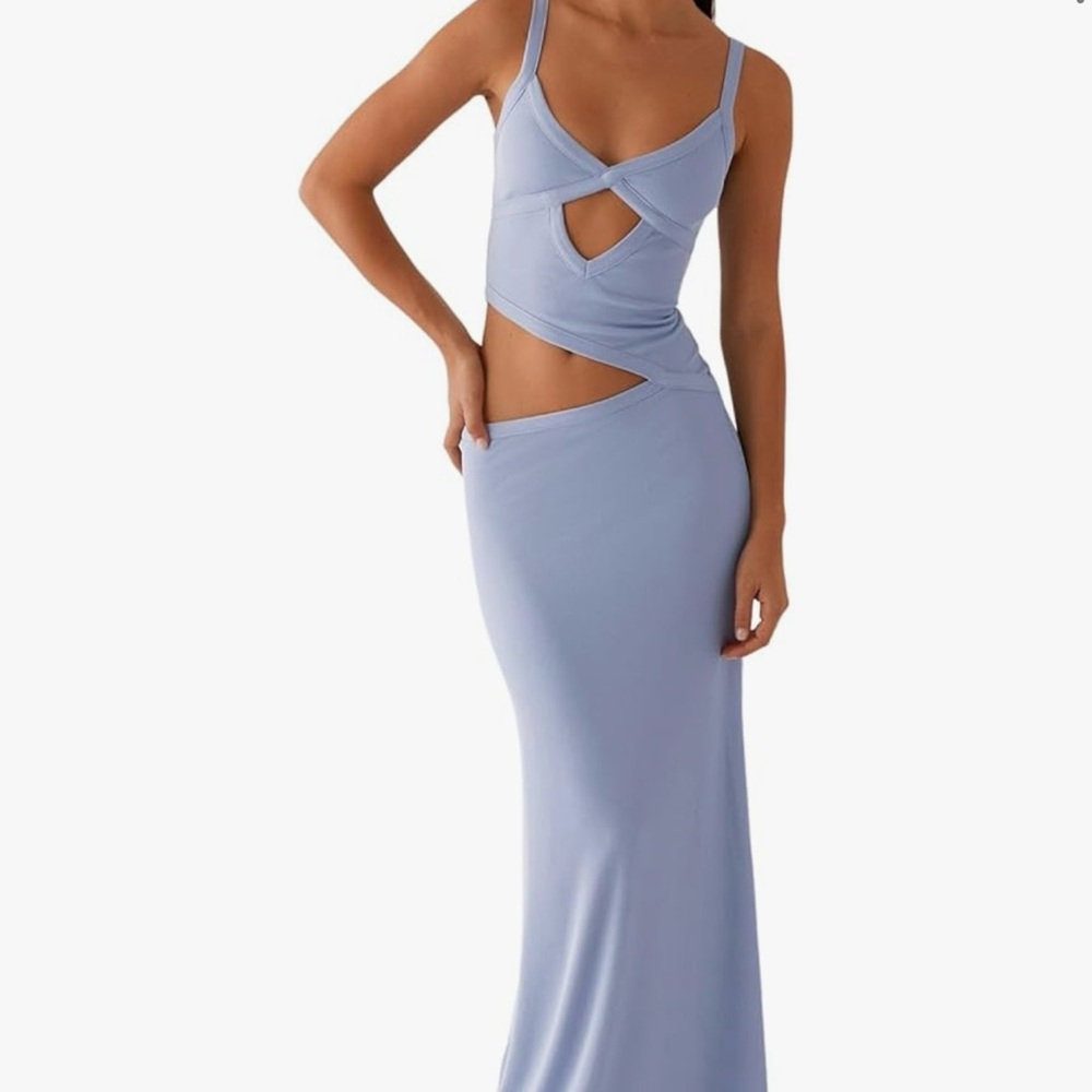 Stylish Light Blue Cutout Maxi Dress